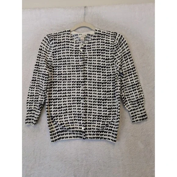 J.Crew The Clare Cardigan Women's Medium White Heart Print Button Up 3/4 Sleeve - Picture 2 of 11